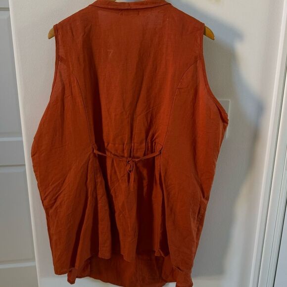 Gozzip Notched Collar Linen and Cotton Back Tie Vest Jacket in Orange L NWT - Picture 11 of 14